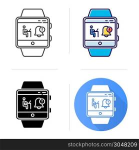 Notifications smartwatch function icon. Fitness wristband capability. Synchronization with laptop, computer and other gadgets Flat design, linear and color styles. Isolated vector illustrations