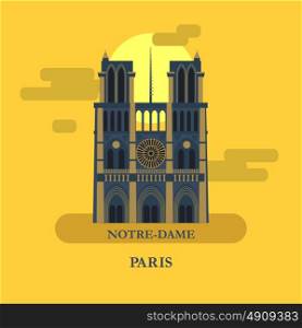 Notre Dame in Paris. Vector illustration. The famous Notre Dame Cathedral. Cathedral in the sun on a yellow background.