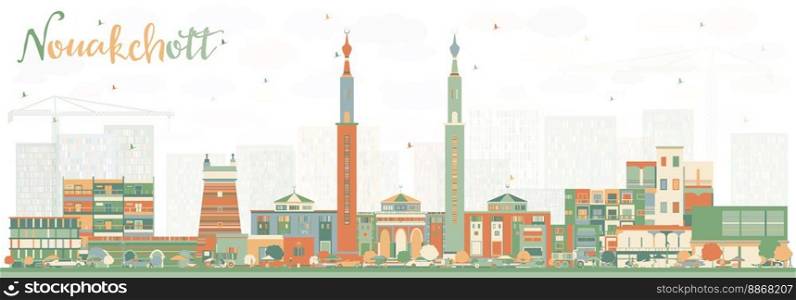Nouakchott Mauritania Skyline with Color Buildings. Vector Illustration. Business Travel and Tourism Concept with Modern Architecture.