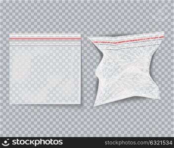 Nouple of transparent empty plastic packaging new and crumpled . EPS10 Vector