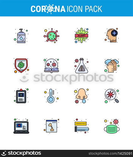 Novel Coronavirus 2019-nCoV. 16 Flat Color Filled Line icon pack human, healthcare, microorganism, brain, disease viral coronavirus 2019-nov disease Vector Design Elements