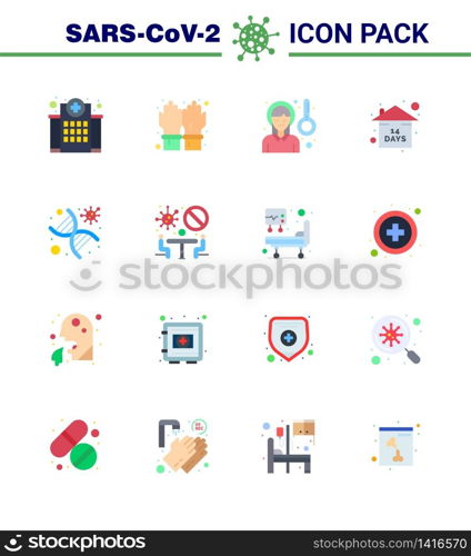 Novel Coronavirus 2019-nCoV. 16 Flat Color icon pack stay home, event, secure, risk, sick viral coronavirus 2019-nov disease Vector Design Elements