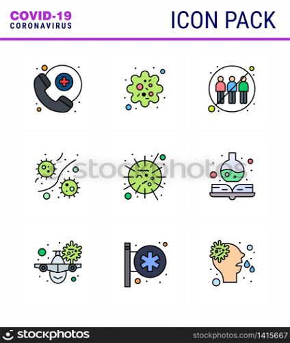 Novel Coronavirus 2019-nCoV. 9 Filled Line Flat Color icon pack flu, plasm, engagement, microbe, bacterium viral coronavirus 2019-nov disease Vector Design Elements
