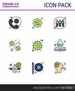 Novel Coronavirus 2019-nCoV. 9 Filled Line Flat Color icon pack flu, plasm, engagement, microbe, bacterium viral coronavirus 2019-nov disease Vector Design Elements