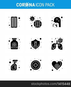 Novel Coronavirus 2019-nCoV. 9 Solid Glyph Black icon pack medicine, syrup, virus, pills, people viral coronavirus 2019-nov disease Vector Design Elements