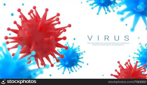 Novel Coronavirus. 2019-nCoV background with realistic 3D illustration of Covid-19 disease germ, virus cell concept. Vector medical healthcare poster with image bacteria shapes. Novel Coronavirus. 2019-nCoV background with realistic 3D illustration of Covid-19 disease germ, virus cell concept. Vector medical healthcare poster
