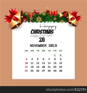 November 2019 Calendar Template. Vector EPS10 Abstract Template background