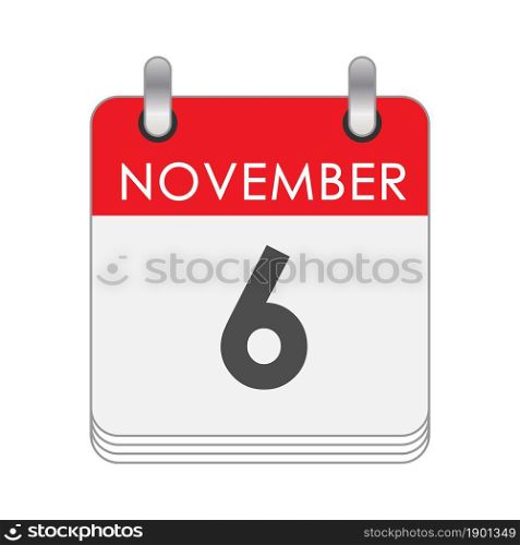 November 6. A leaf of the flip calendar with the date of November 6