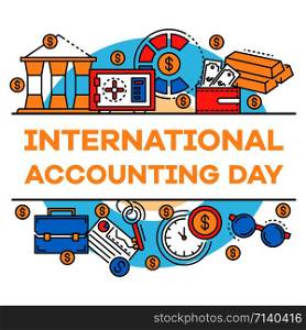 November accounting day banner. Outline illustration of november accounting day vector banner for web design. November accounting day banner, outline style
