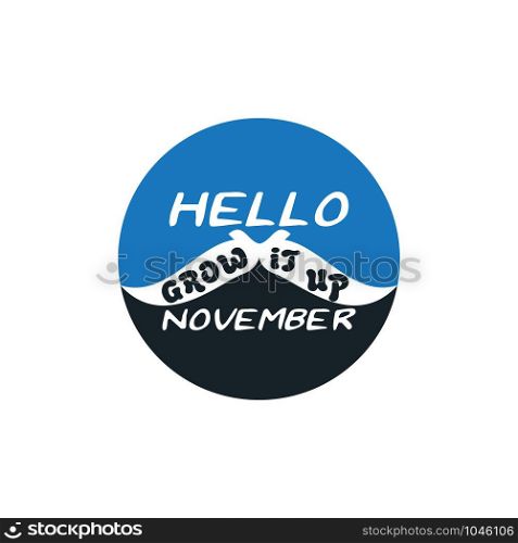 November cancer awareness Vector icon. Mustache and hand lettering text symbolize. Vector poster or banner for no shave social solidarity November event against man prostate cancer campaign.