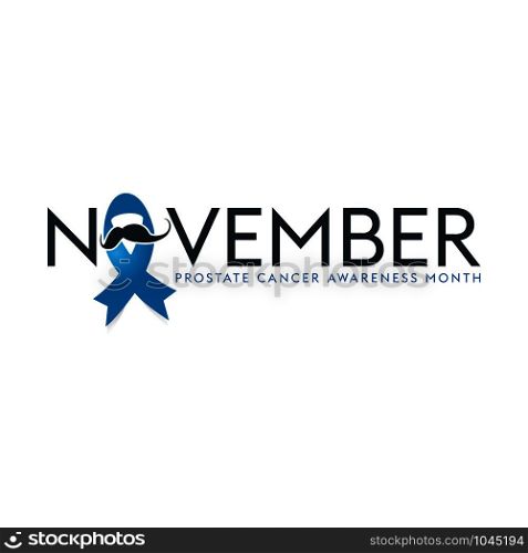 November men health awareness month blue solidarity ribbon on white background. Vector poster or banner for no shave social solidarity November event against man prostate cancer campaign