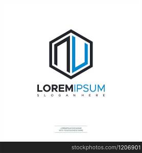 NU NV Initial letter geometric Polygon logo vector Premium Design