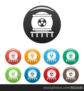 Nuclear energy icons set 9 color vector isolated on white for any design. Nuclear energy icons set color