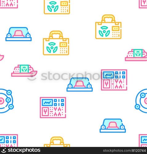 Nuclear Energy Power Collection Vector Seamless Pattern Color Line Illustration. Nuclear Energy Power Collection Icons Set Vector