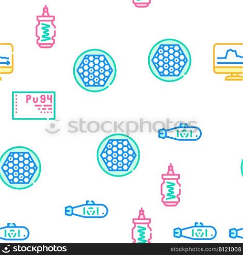 Nuclear Energy Power Collection Vector Seamless Pattern Color Line Illustration. Nuclear Energy Power Collection Icons Set Vector