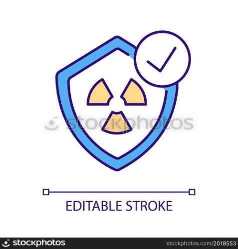 Nuclear energy safety RGB color icon. Reliable power source. Low accidents risk in plants. Affordable and secure source. Isolated vector illustration. Simple filled line drawing. Editable stroke. Nuclear energy safety RGB color icon