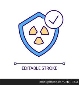 Nuclear energy safety RGB color icon. Reliable power source. Low accidents risk in plants. Affordable and secure source. Isolated vector illustration. Simple filled line drawing. Editable stroke. Nuclear energy safety RGB color icon
