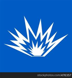 Nuclear explosion icon white isolated on blue background vector illustration. Nuclear explosion icon white