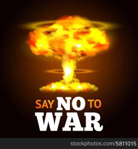 Nuclear explosion poster with atom mushroom and anti-war text vector illustration. Nuclear Explosion Poster