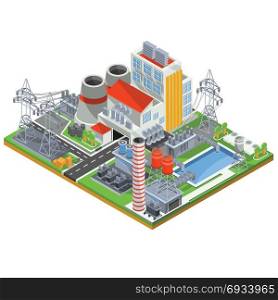 nuclear power plant isometric. nuclear power plant isometric vector