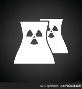 Nuclear station icon. Black background with white. Vector illustration.
