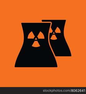 Nuclear station icon. Orange background with black. Vector illustration.