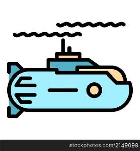 Nuclear submarine icon. Outline nuclear submarine vector icon color flat isolated. Nuclear submarine icon color outline vector