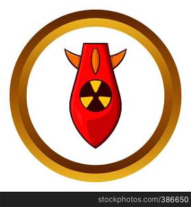 Nuclear warhead vector icon in golden circle, cartoon style isolated on white background. Nuclear warhead vector icon