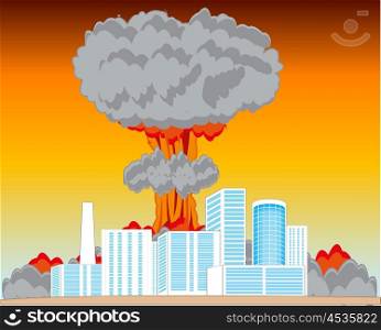 Nucleus blast and city. The City and atomic blast in big power.Vector illustration