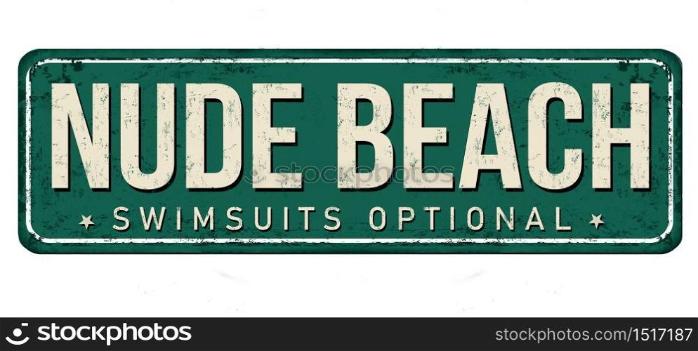 Nude beach vintage rusty metal sign on a white background, vector illustration