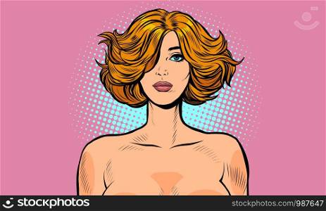 Nude woman portrait large. Pop art retro vector illustration drawing vintage kitsch. Nude woman portrait large