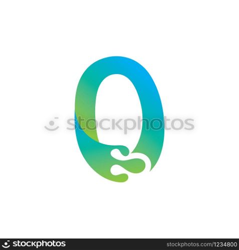 Number 0 logo design with water splash ripple template