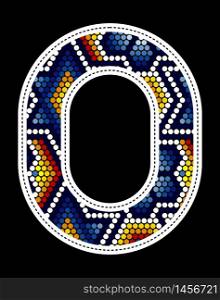 number 0 with colorful dots abstract design inspired in mexican huichol art style isolated on black background