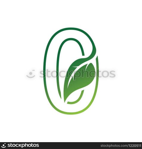 Number 0 with leaf concept logo or symbol template design