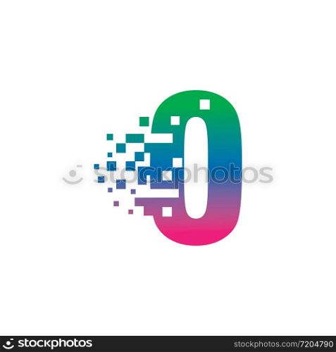 NUMBER 0 with pixel digital logo design gradient concept