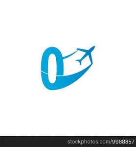 Number 0 with plane logo icon design vector illustration template