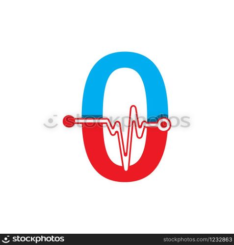 Number 0 with Pulse Logo Vector Element Symbol Template