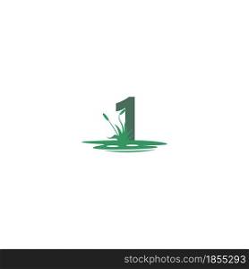 Number 1 behind puddles and grass template illustration
