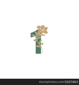 Number 1 icon with lily beauty illustration template vector