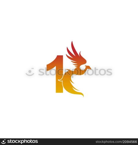 Number 1 icon with phoenix logo design template illustration