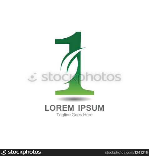 Number 1 logo with leaf concept template design