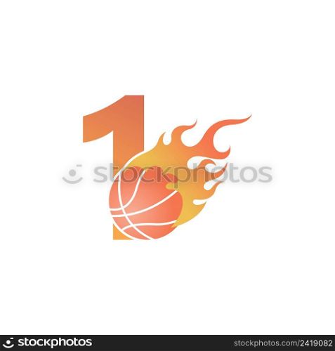 Number 1 with basketball ball on fire illustration vector