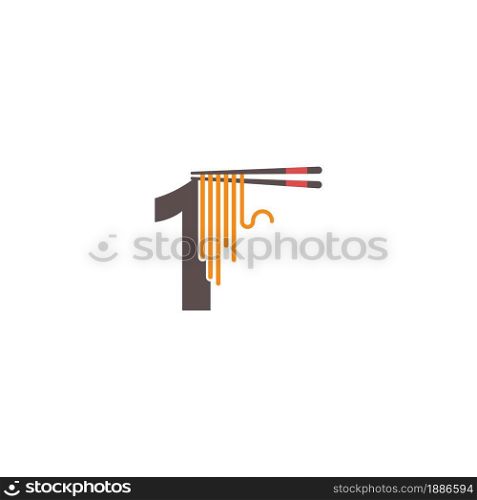 Number 1 with chopsticks and noodle icon logo design template