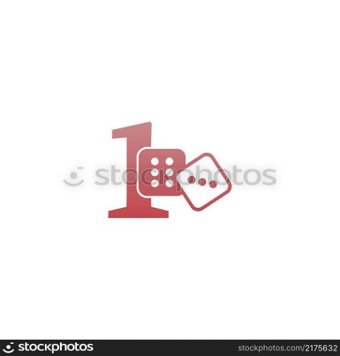 Number 1 with dice two icon logo template vector