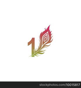 Number 1 with feather logo icon design vector illustration