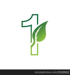 Number 1 with leaf concept logo or symbol template design
