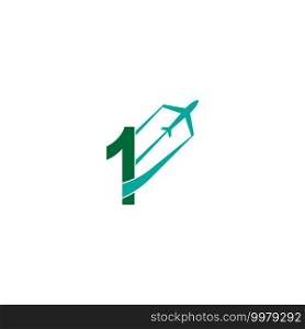 Number 1 with plane logo icon design vector illustration