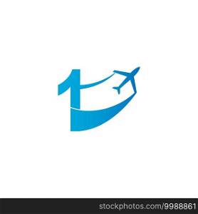 Number 1 with plane logo icon design vector illustration template