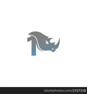 Number 1 with rhino head icon logo template vector