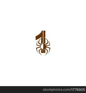 Number 1 with spider icon logo design template vector